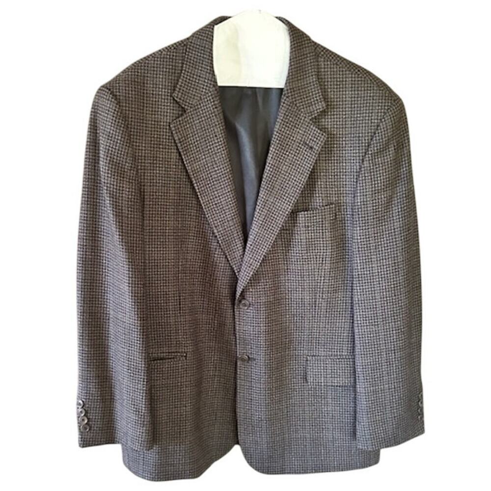 Men’s Wool Sport Coat 44S Brown/Charcoal Micro-Check, Woolmark - Picture 2 of 7